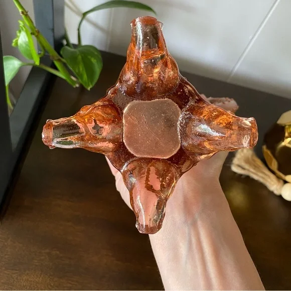 Antique Northwood LG Wright Pink Glass Town Tree Trunk Pump Creamer Vase Footed - Picture 6 of 9